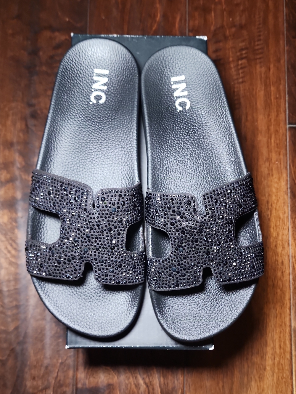 New INC International Concepts Black Embellished Slide Sandals, Sz. 9